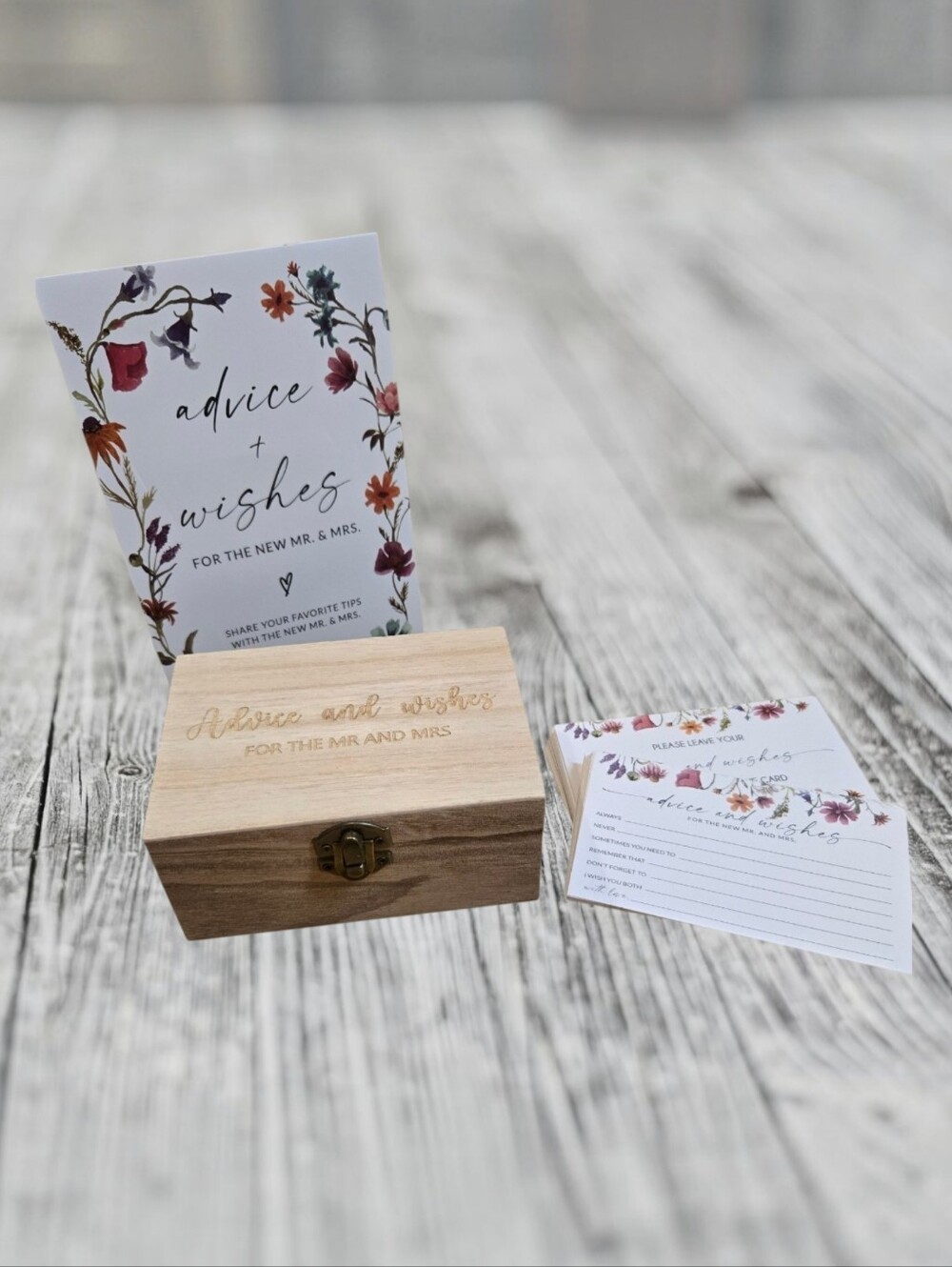 Wedding Guest Activity Advice and Wishes Includes Wood Box, 100 Cards, & Sign